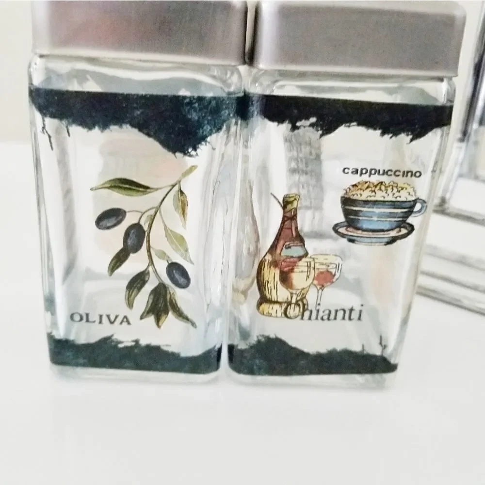 Italy salt and pepper shakers with caddy